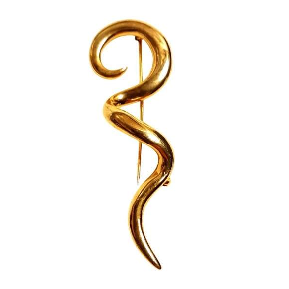 Abstract Gold Tone Snake-Like Brooch Pin With Curved Design For Women Or Collect - Picture 2 of 6